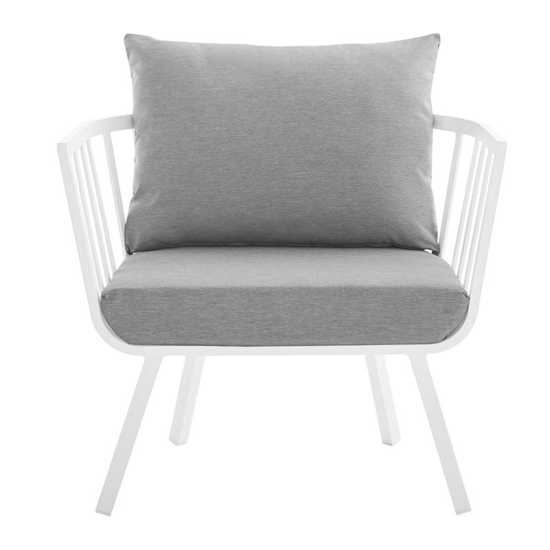 Modway Riverside Outdoor Patio Aluminum Armchair, White, Gray Sunbrella