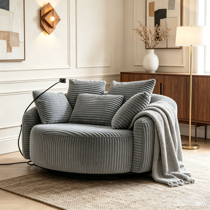 Fauteuil demi-tonneau pivotant à 360 °, Grey