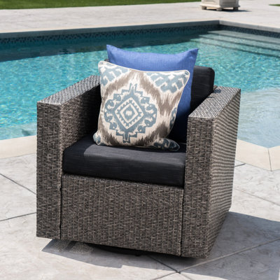 Fauteuil pivotant d'extérieur tendance - gris noir, coussin robuste et imperméable, méridienne et méridienne grise, tissu d'ameublement raffiné, relax