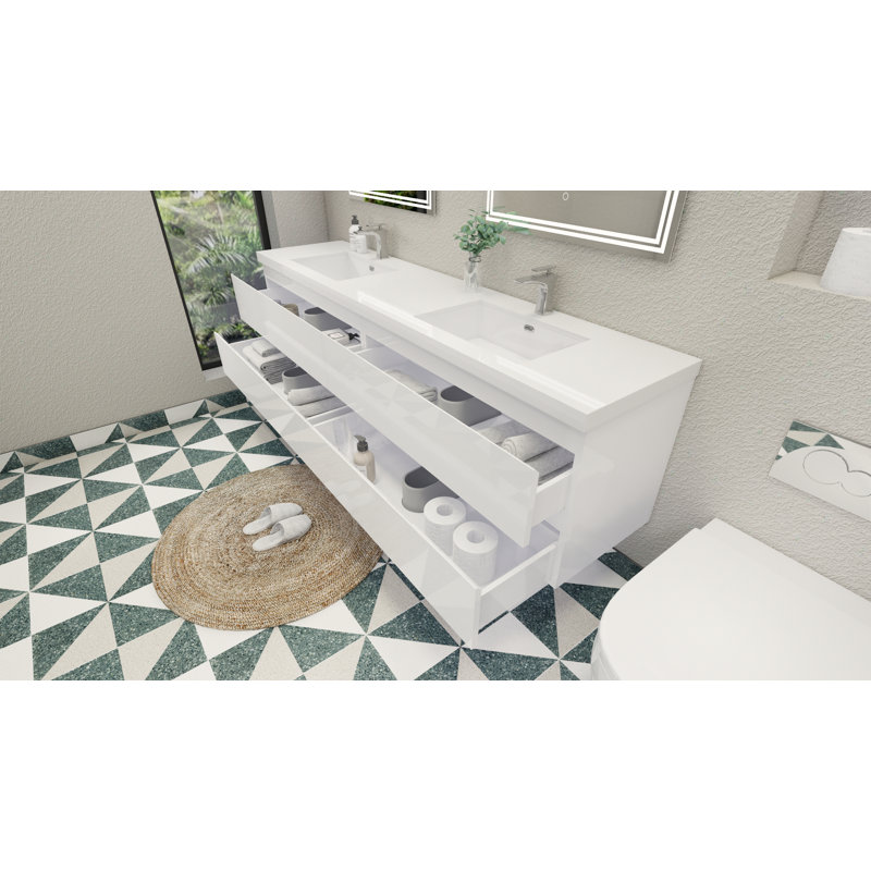 Amahia Double Bathroom Vanity with Acrylic Top, Hight Gloss White
