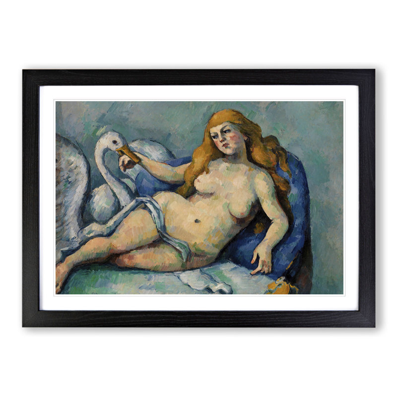 Leda and the Swan by Paul Cezanne - Picture Frame Painting, 36cm H x 48cm W x 2cm D, Black Framed