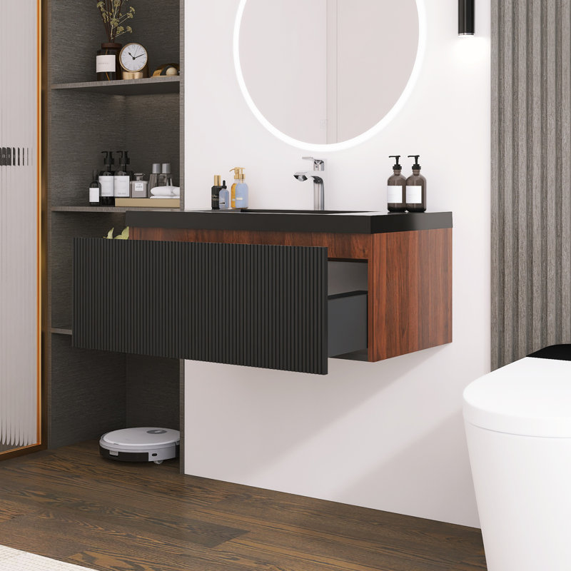 Meuble-lavabo moderne à rayures avec lavabo simple, 35"
