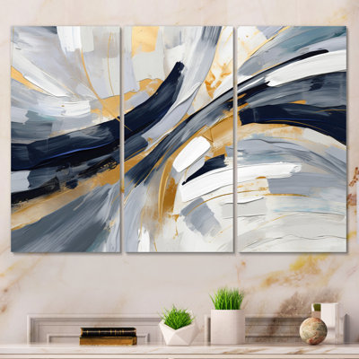Gray and Gold Transcendent Impressions V - 3 Piece Wrapped Canvas Print