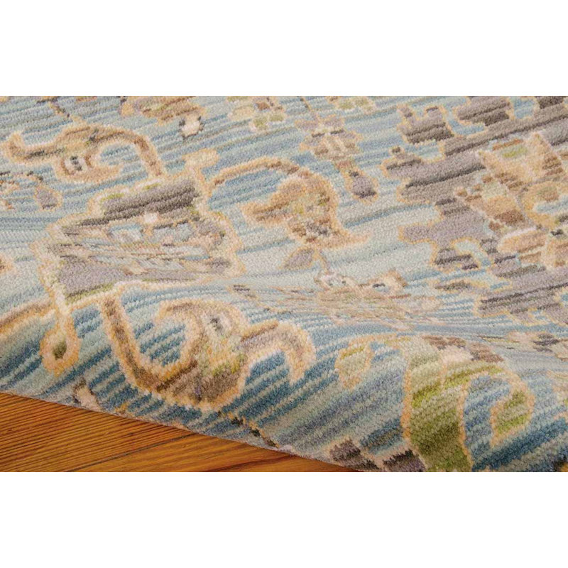Tapis bleu clair en laine Vogan, Rectangle 2 pi 3 po x 3 pi