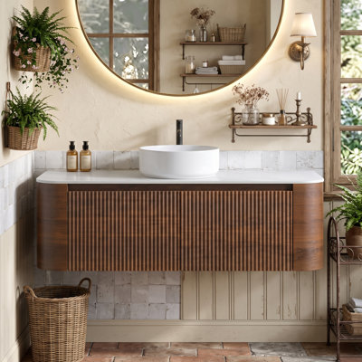 Wall Mounted Single Double Single Vanity Bathroom Vanity With Engineered Marble Top