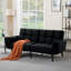 Canapé-lit de futon convertible noir de 75,2 po, accoudoirs évasés à dossier divisé capitonné en lin à 3 positions réglables, canapé-lit pour la maison / le bureau / la chambre d'amis-74908966