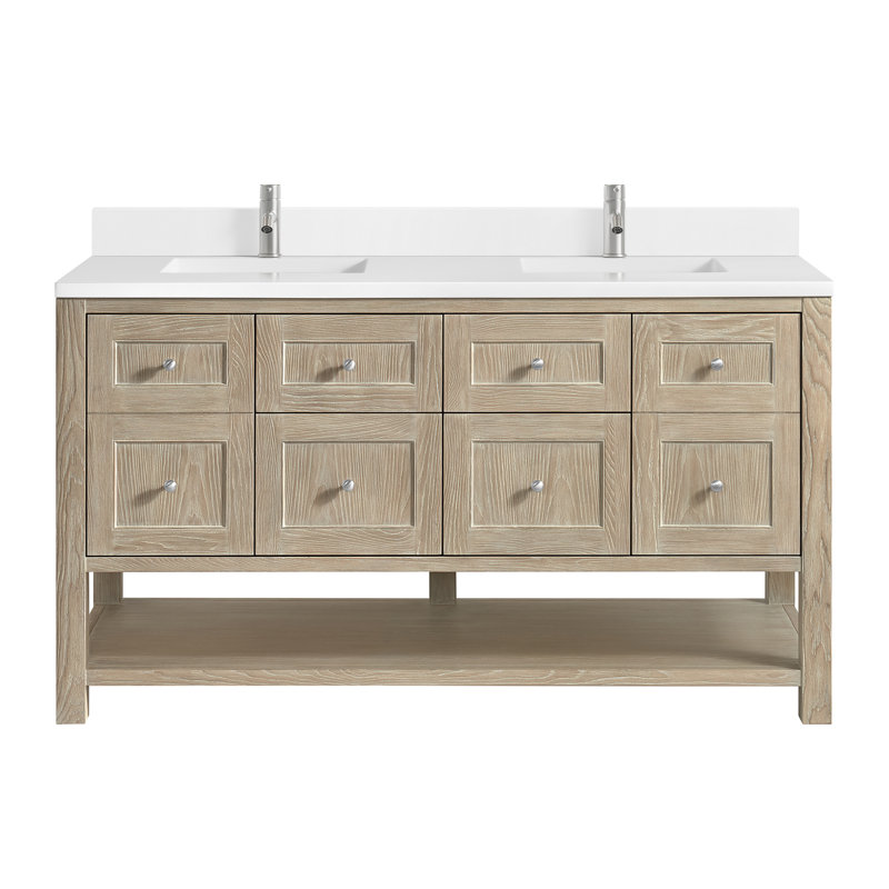 Breckenridge 60'' W Double Vanity, Whitewashed Oak, White Zeus, Single Hole