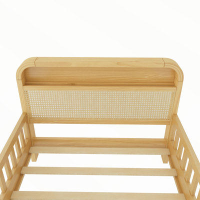 Structure de lit en rotin avec lumières DEL et tête de lit avec rangement