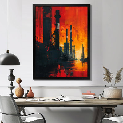 Décoration murale «Red Orange Industrial Industrial Landscape II - Factories»