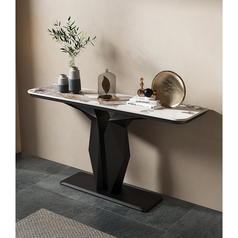 Console moderne géométrique avec base sculpturale, Blanc/Noir, 31.5" H x 39.37" W x 11.81" D