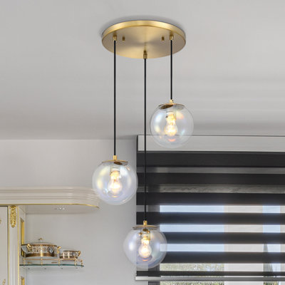 Neva 3-Light Transitional Globe Chandelier for Entryways with 7 in. Clear Iridescent Glass Shades