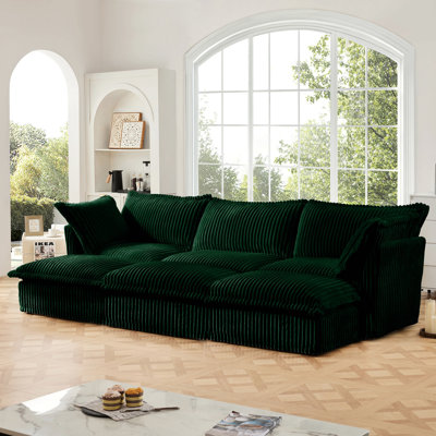 3 Seater Slipcovered Sofa Couch With 3 Ottomans, Oversized Sleeper Sofa Bed Home Theater Sofa