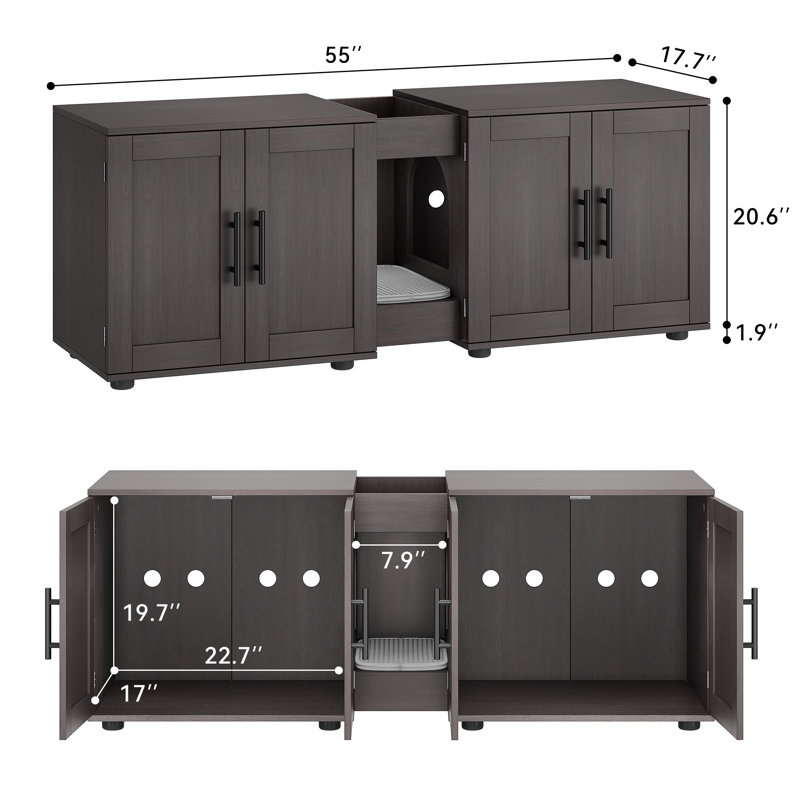 Cat Litter Box Enclosure With Double Cage, Cat House, Hidden Litter Box Enclosure Furniture, Brown