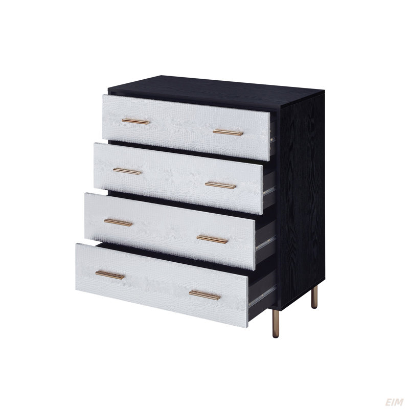 Commode Myles à finition noire, argentée et dorée