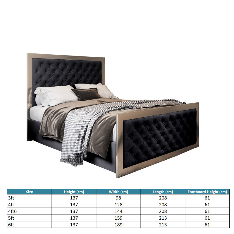 Aleeza Upholstered Bed, Black, Double (4'6)