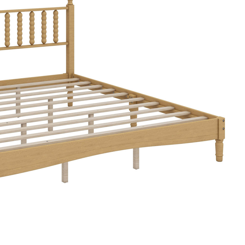 Structure de lit très grand avec tête de lit en forme de gourde, base de lit plateforme de style rétro, support en lattes de bois