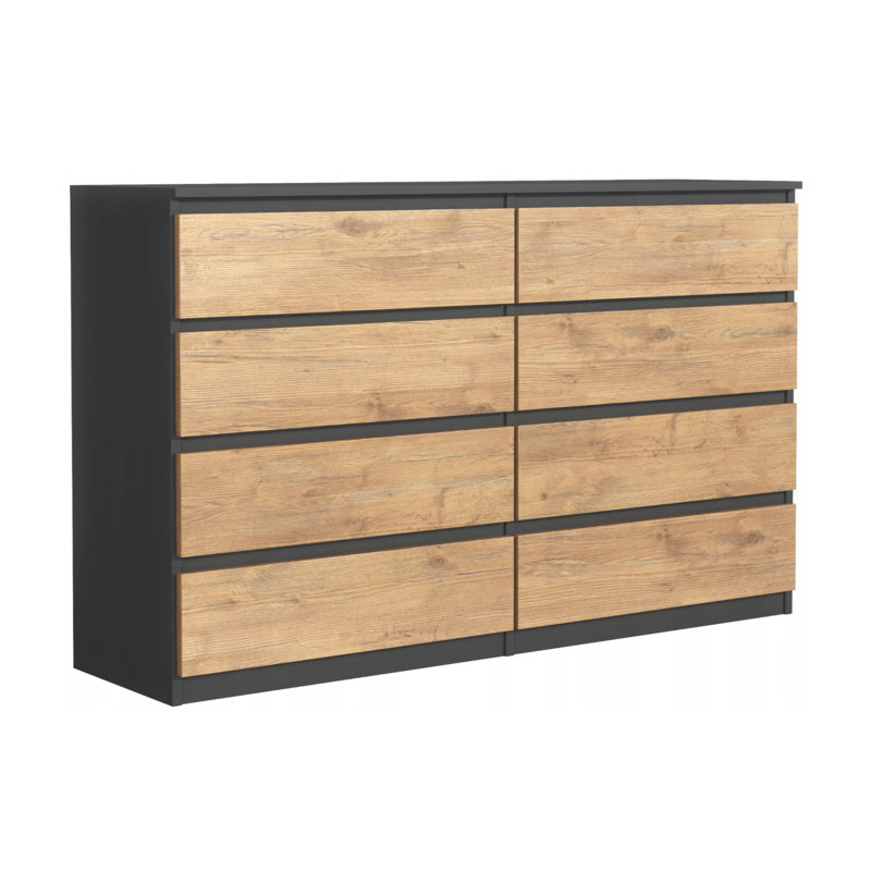 140 cm W Chest of 8 Drawers, Anthracite/Lancelot oak