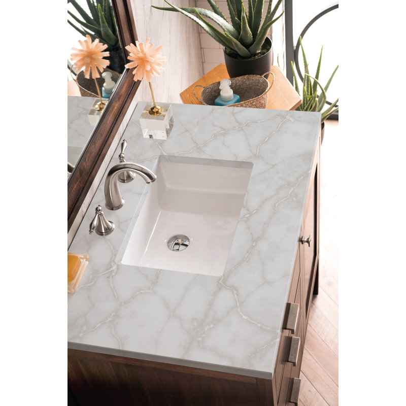 Addison 36'' Single Bathroom Vanity with Top, 8" Widespread, Mid-Century Acacia, Victorian Silver