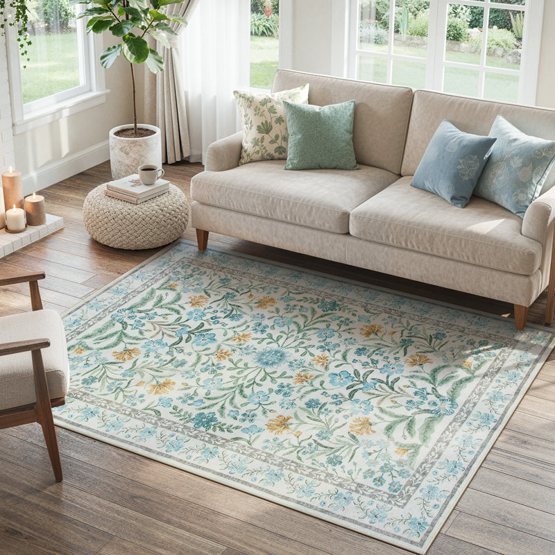 Tapis floral lavable à la machine avec envers antidérapant pour salon, salle à manger et chambre à coucher Kaldi Kaldi