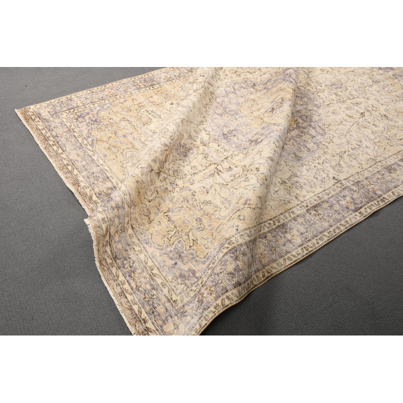 Spacieux tapis turc rétro en laine Anatolian, idéal pour les salons au décor beige discret