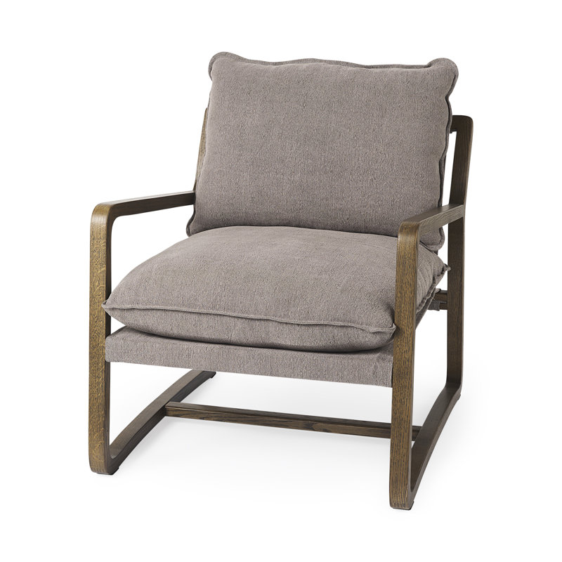 Fauteuil Windy de 86,61 cm de large, Mélange de coton gris, Marron foncé
