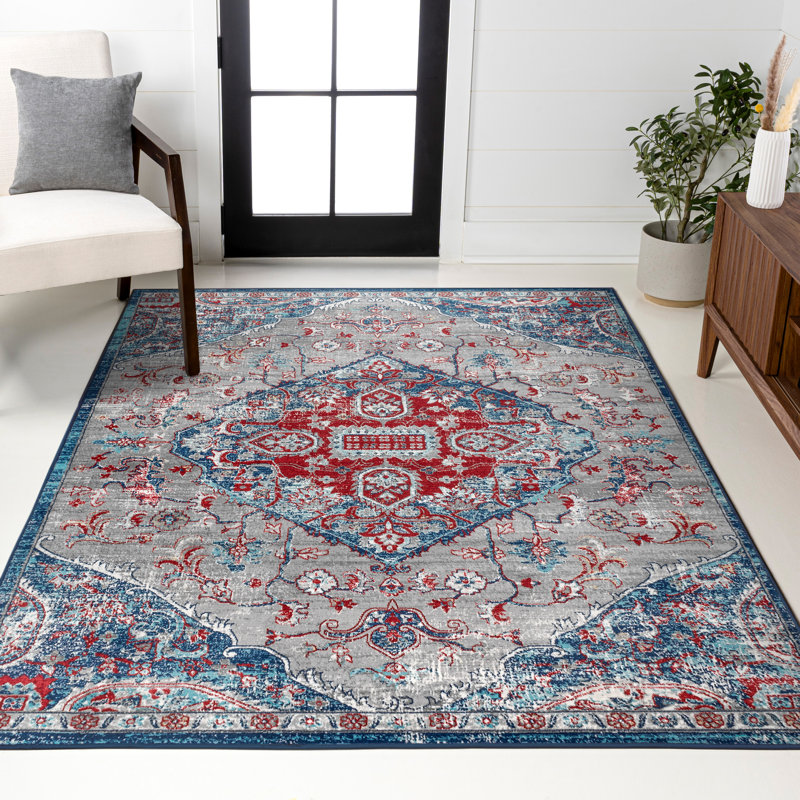 Tapis rouge / bleu marine Blakeley, Rectangle de 3 pi x 5 pi