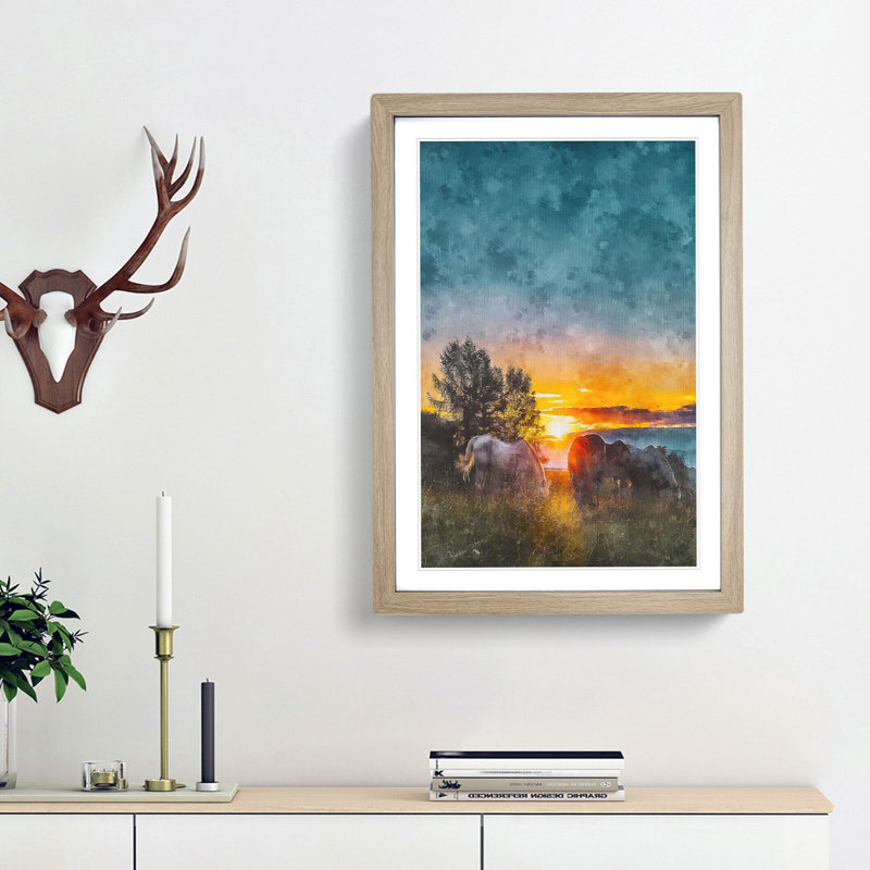 Sunrise Behind the Trees - Picture Frame Graphic Art Print, Oak Framed, 33cm H x 24cm W x 2cm D