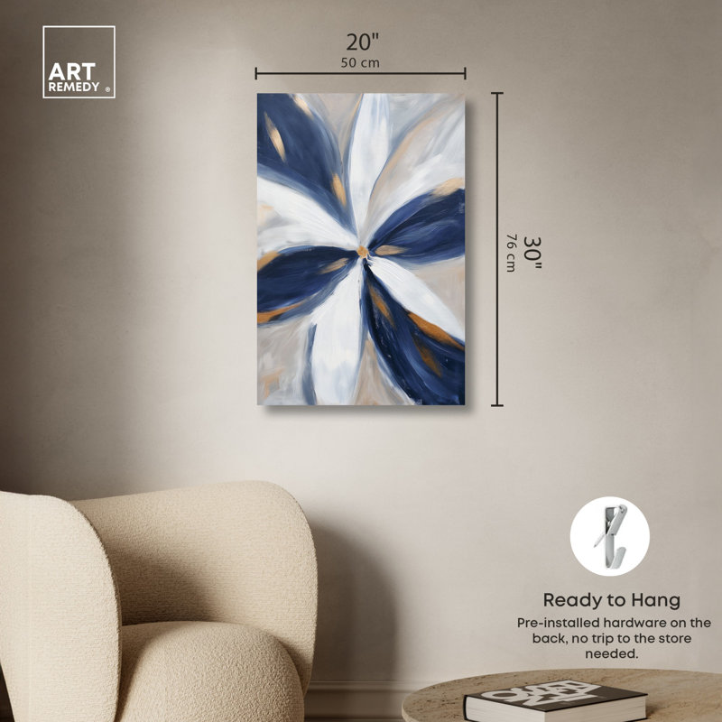 Toile blanche et bleue II avec art abstrait indigo par Art Remedy, Toile tendue, H 30 po x l 20 po