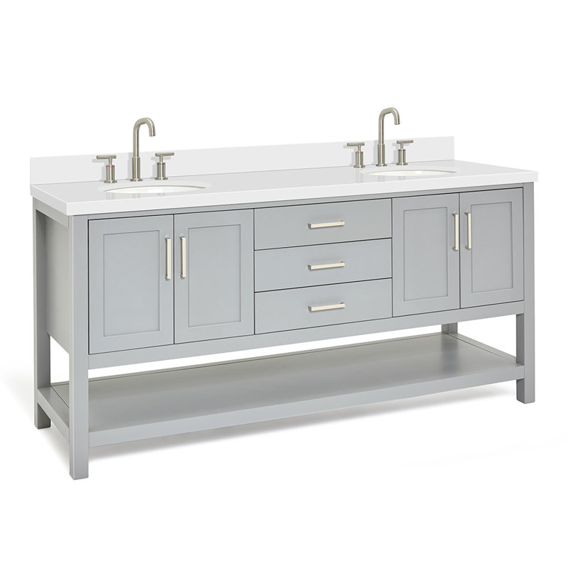 Ensemble de meuble-lavabo double 73 ", Gris, Oval