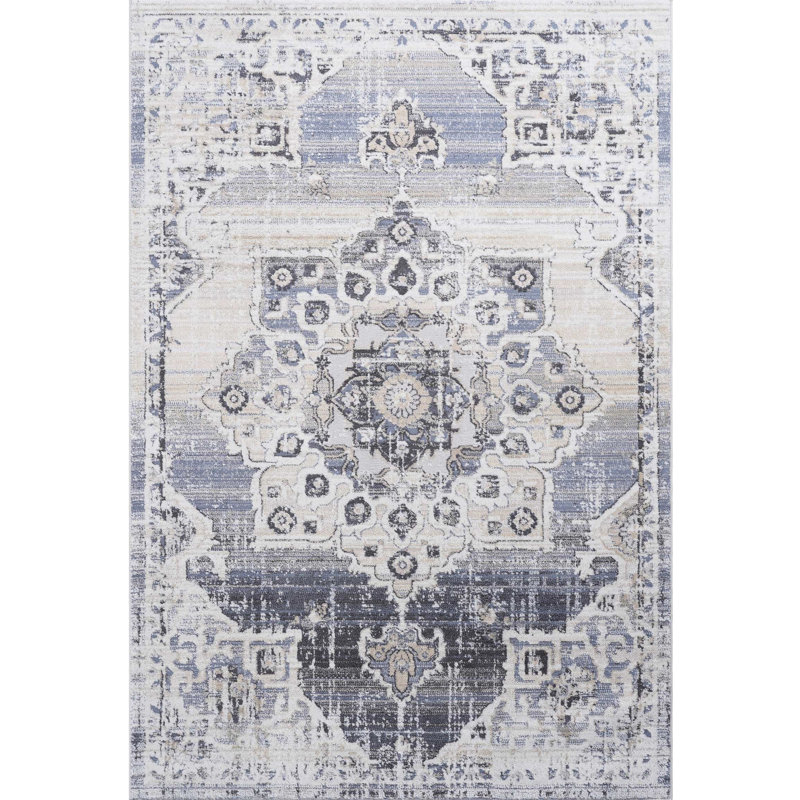 5x7 Non-shedding Cream/blue Medallion Area Rug - Stain , Perfect For Dining Room, Entryway, Home Office Living Bedroom, Room Non-shedding, Stylish Decor