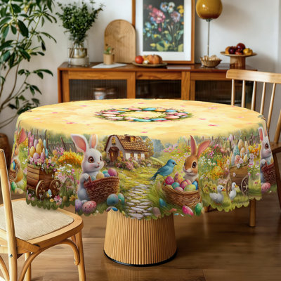 Nappe de Pâques en polyester lavable à la machine avec motif œuf de lapin