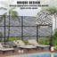 Freestanding Metal Privacy Screen, Laser Cut Decorative Garden Fence Panel with Stand, Rustproof Galvanised Steel Divider, 183x120cm, Black, Leaf Pattern