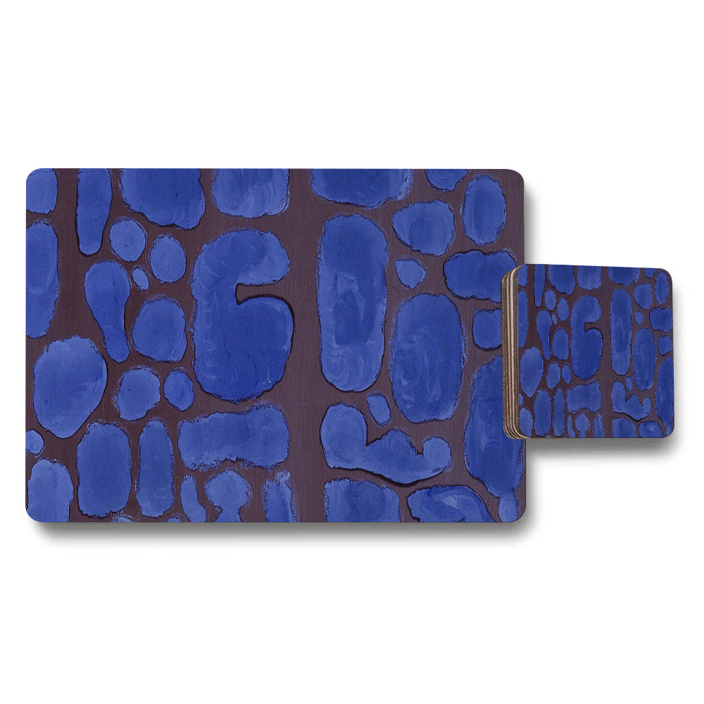 Blue Stone Pattern Placemat And Coaster Set For Dining Table