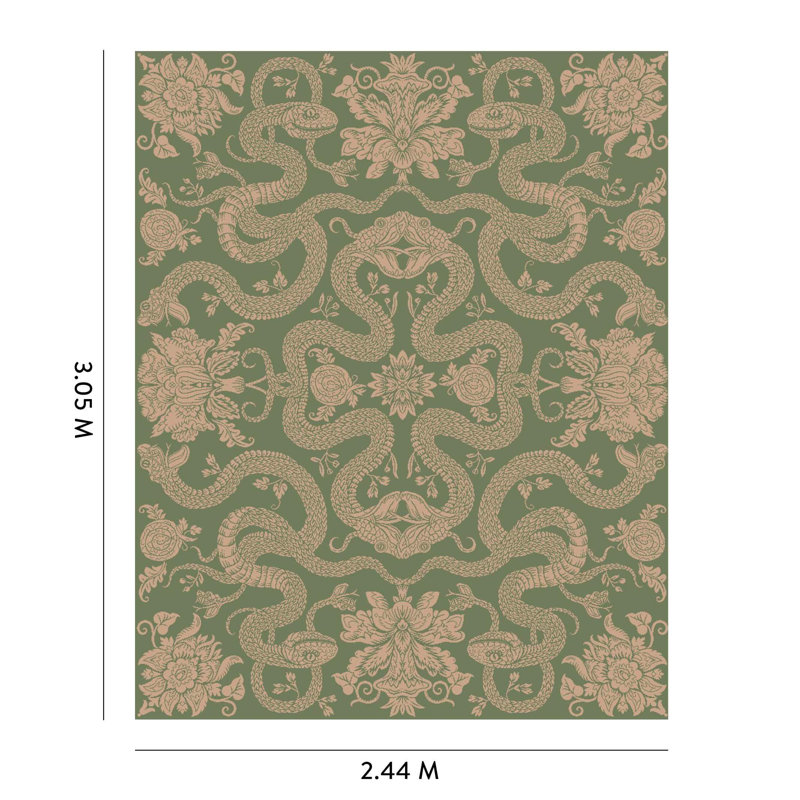 Anaconda Machine Woven Damask Area Rug in Sage/Light Pink