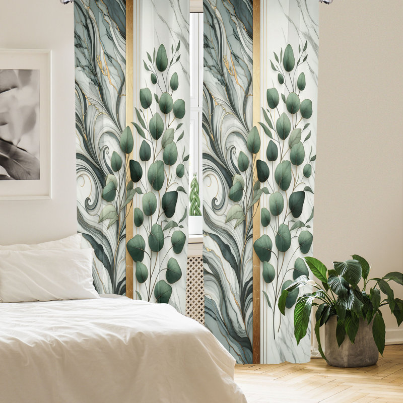 Ambesonne Ambesonne Eucalyptus Curtains 2 Panel Grey Teal and Sage Green (Set of 2)