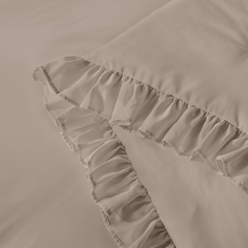 Andency Light Brown Ruffle Comforter Queen(90x90Inch), 3 Pieces(1 Ruffled Comforter and 2 Pillowcases) Solid Farmhouse Bed, Vintage Rustic Soft Microfiber Bedding Set