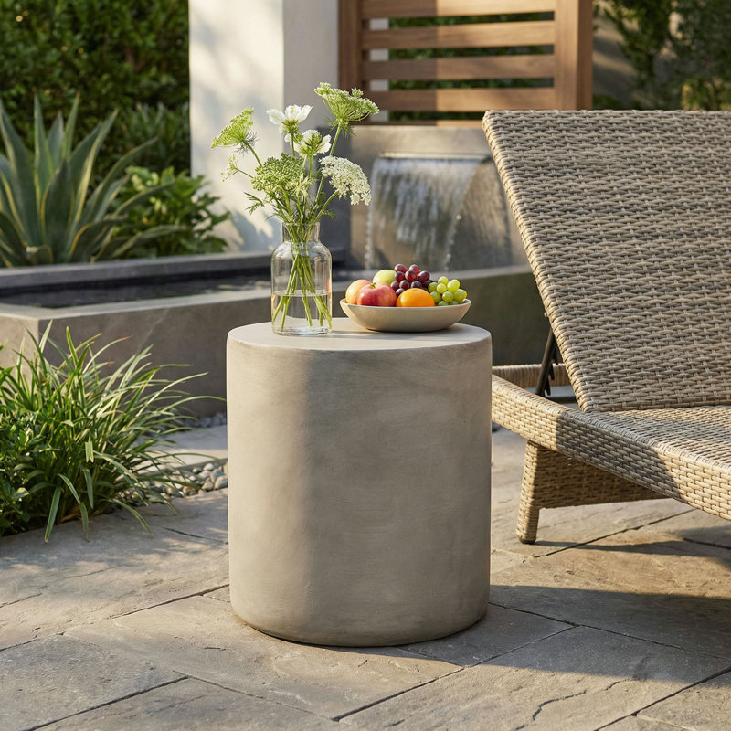 Table d'appoint d'extérieur en béton léger, table de bout MGO, H 16 po x l 15,75 po x P 15,75 po, Gris clair, Béton