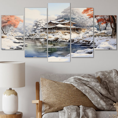 Impression sur toile Japon Art Snowy Hot Bath II - Japon - 5 panneaux