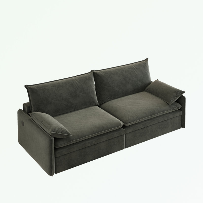 Canapé-lit convertible en chenille avec rangement, port USB et oreiller, Gris foncé