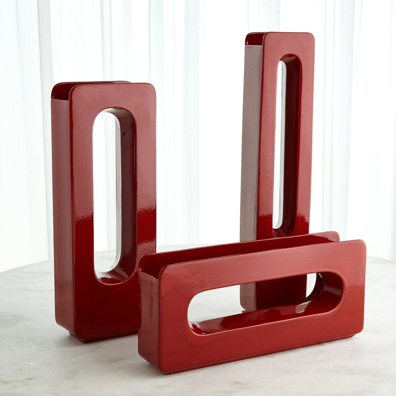 Handcrafted Table Vase, 27" H x 5.25" W x 4.25" D, Deep Red