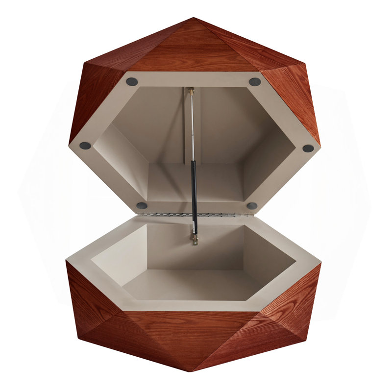 Table basse 36,61 po de style rétro avec plateau escamotable Polygon, espace caché rabattable, table basse cylindrique en placage de bois massif avec rangement pour le salon, la chambre à coucher et le bureau, brun rougeâtre, brun