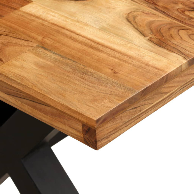 Fulmer Dining Table Set 7 Pieces Solid Acacia Wood, Light Brown, Black