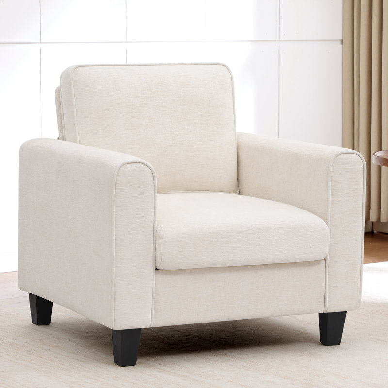 Mid-Century Accent Chairs Featuring Wide Backrest, Beige