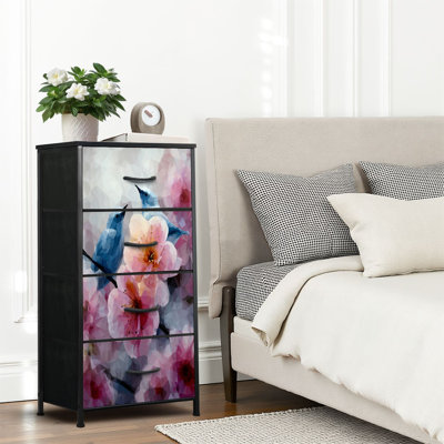 Commode 4 tiroirs pour chambre à coucher, commode étroite, plateau en bois et structure en fer de travail 18 po x 37,5 po - (l x H)