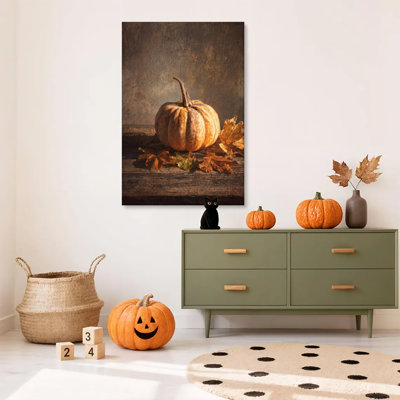 Tableau sur toile encadré (1 pièce), nature morte vintage représentant une citrouille et des feuilles d'automne, idéal pour la fête de Thanksgiving. Impression sur toile, prête à accrocher, pour le salon, la chambre, le bureau, la salle de bain, la chambre d'étudiant ou toute autre pièce de la maison.