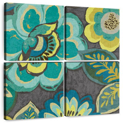 Harnek Floral Assortment Teal On Dark Grey I