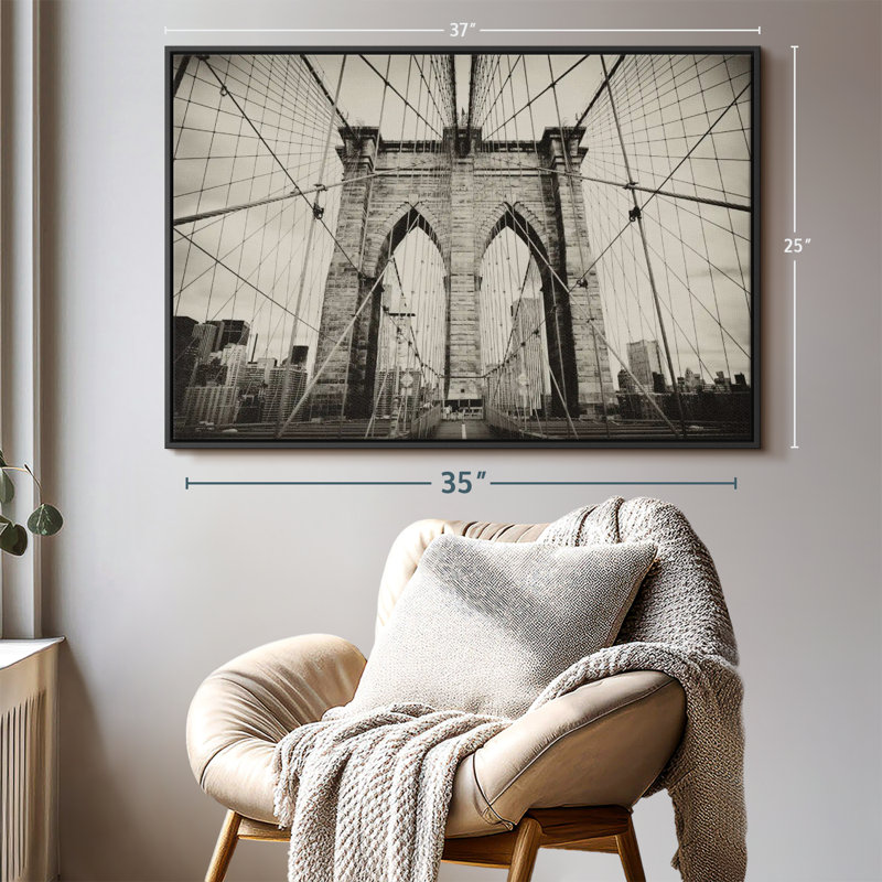 "Art mural pont de Brooklyn monochrome", H 25 po x l 37 po