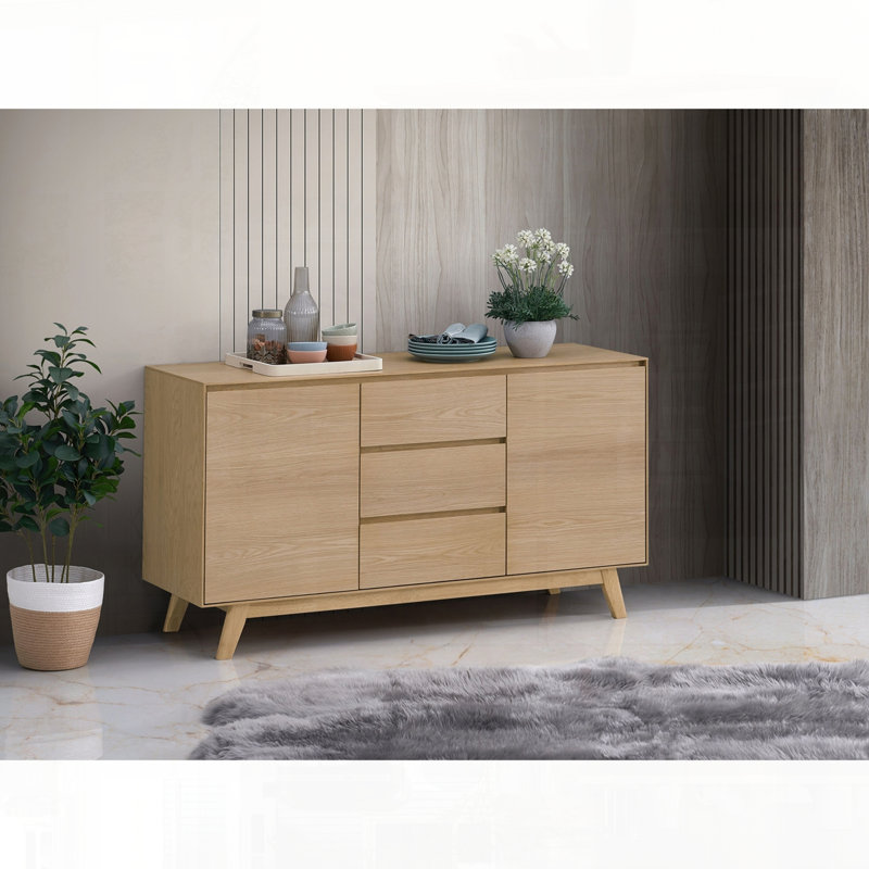 Grande tablette de rangement en chêne avec matériaux en bois mélangés