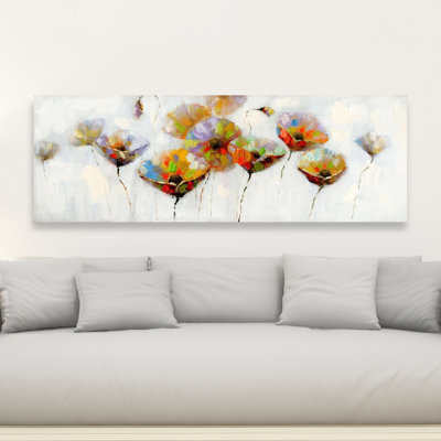 Fleurs en pointillés de couleur - Toile de bureau grise pour la décoration intérieure