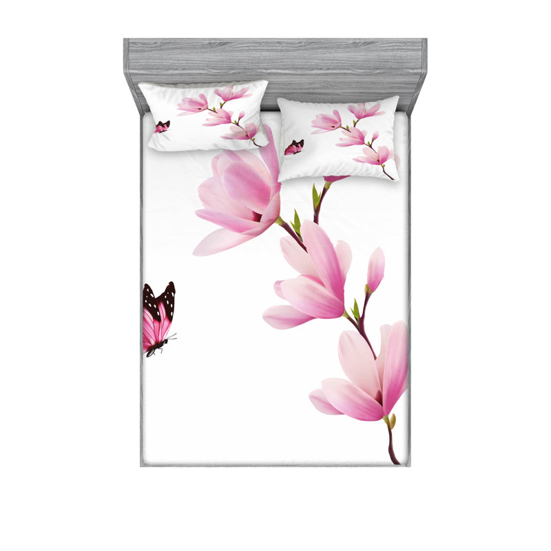 Microfiber Floral Sheet Set, Full/Double Sheet Set with Fitted Sheet